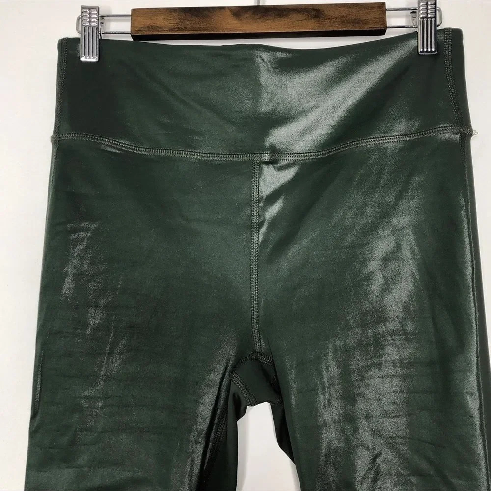 Peach Green High Rise‎ Glossy Faux Leather Front Matte Back Legging Size L - Picture 3 of 11